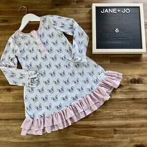 Jane & Jo Flair Pajama Gown Nightgown Puppy Kisses Gray Pink Pug Ruffle Girls 6